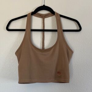 Mika Braided sports bra crop top braided back brown Large EUC